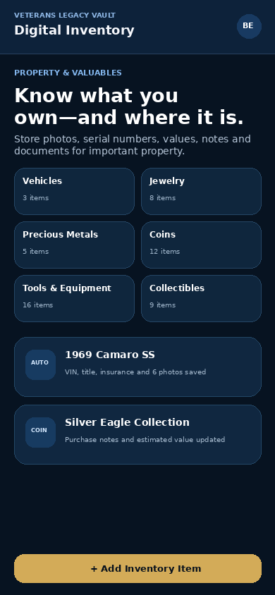 Digital inventory screen