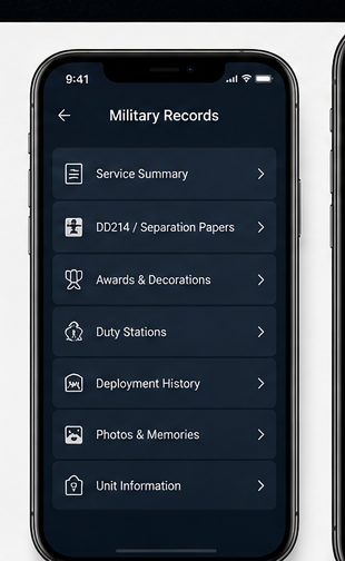 Military service timeline screen